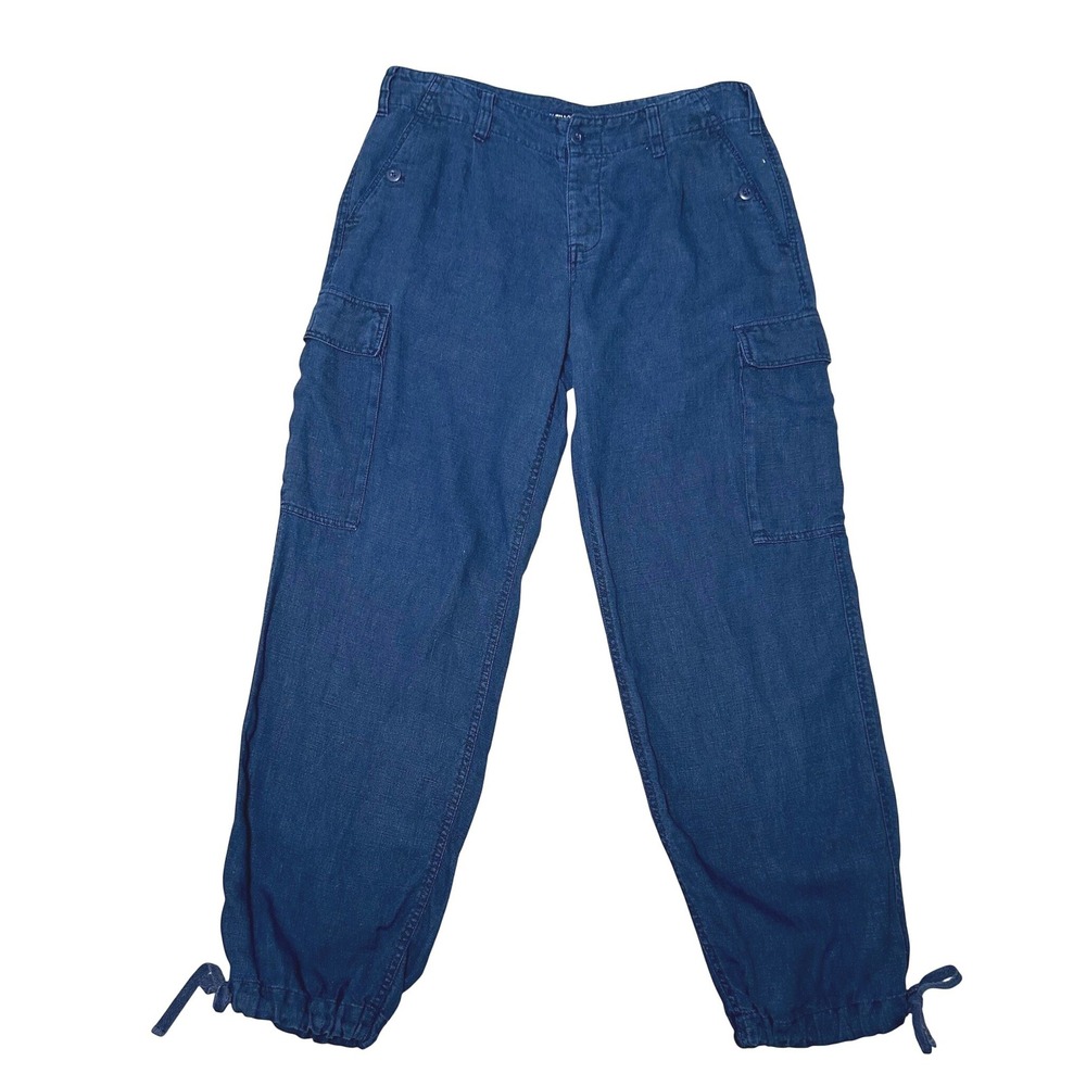 Ralph Lauren Sport Women Cargo Pants Navy Blue Linen Utility Drawstring Hem 8